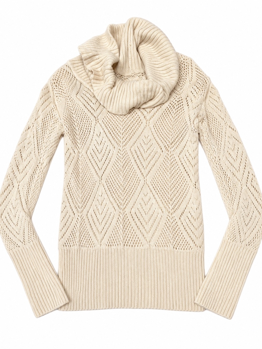 Lucky Brand Cream Open Knit Cowl Neck Sweater XS NWOT